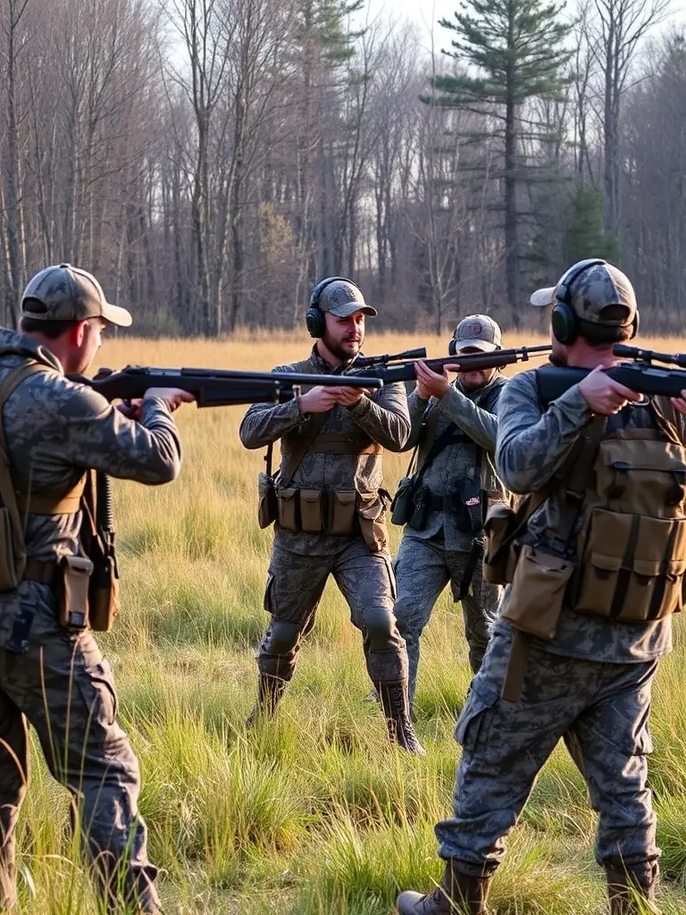 Hunters participating in a regulated hunting activity, with a focus on controlling invasive species under the supervision of SOCIETE COMMUNALE DES CHASSEURS DE SAINT-MEXANT.