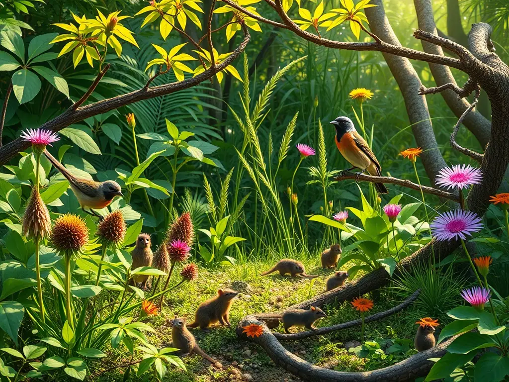 A scenic view of a well-maintained wildlife habitat, showcasing the organization's commitment to preserving natural environments for local species. The image includes diverse flora and fauna, highlighting the success of habitat management efforts.